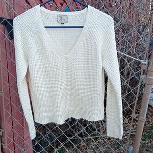 Ashley By 26 International Cream Waffle Knit V-Neck Sweater